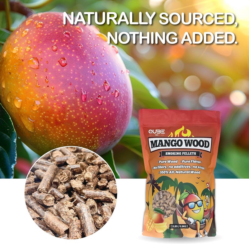 QUBE BBQ Taiwanese Mango Wood Smoking Pellets | Sweet Tropical BBQ Smoke | Use Less, Taste More | 100% Natural Hardwood for All Grills & Smokers | 2lb Bag - Image 2